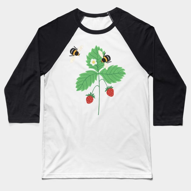 Strawberry plant with bees Baseball T-Shirt by NashTheArtist